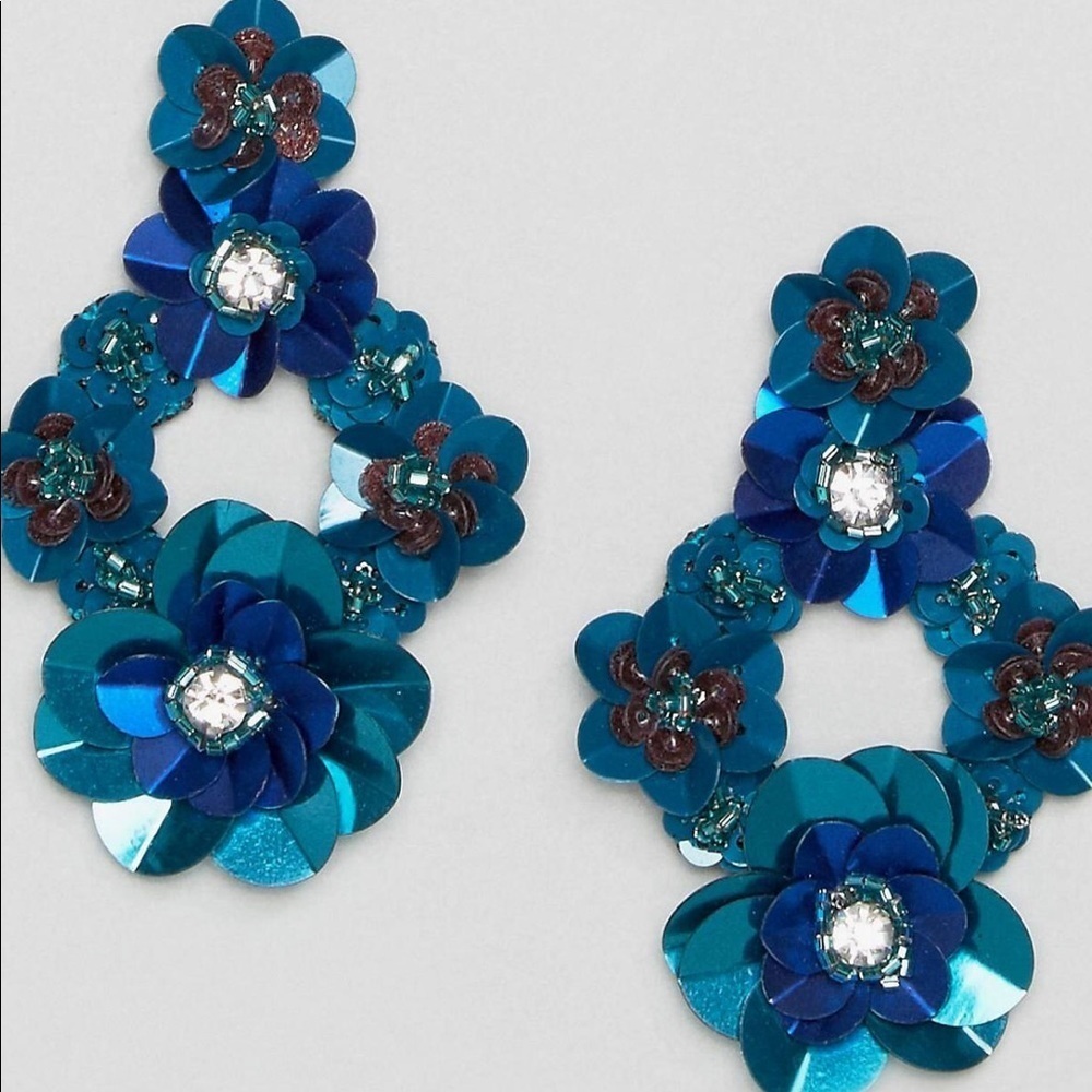 Glamorous embellished 3D floral drop earrings
